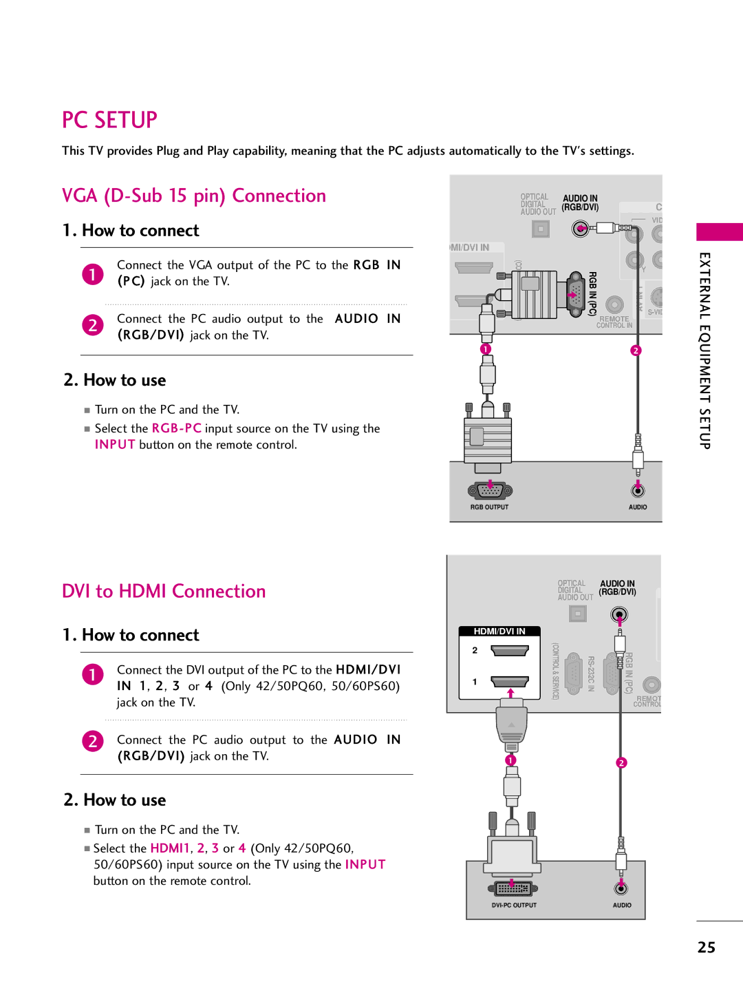 LG Electronics SAC33575901 owner manual PC Setup, Audio 