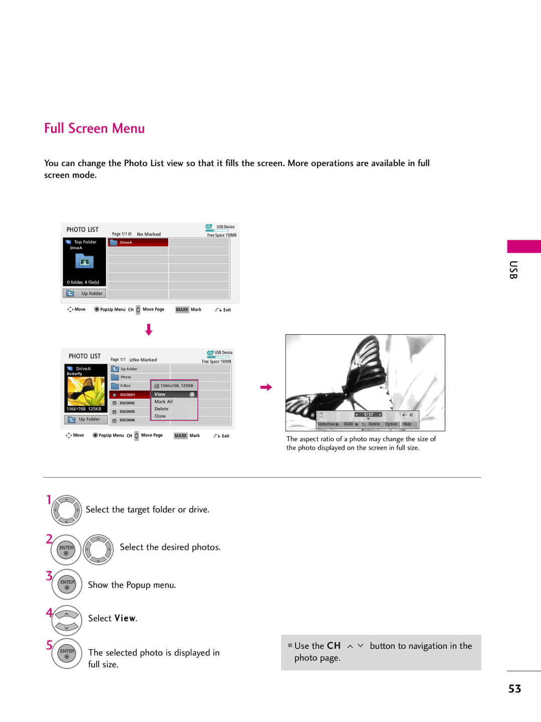 LG Electronics SAC33575901 owner manual Full Screen Menu 