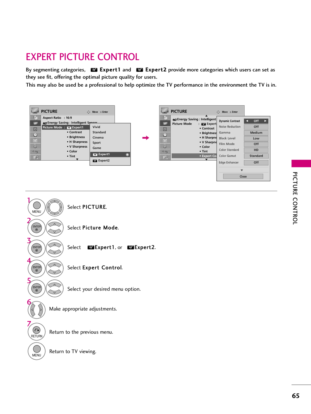 LG Electronics SAC33575901 owner manual Expert Picture Control, Off 