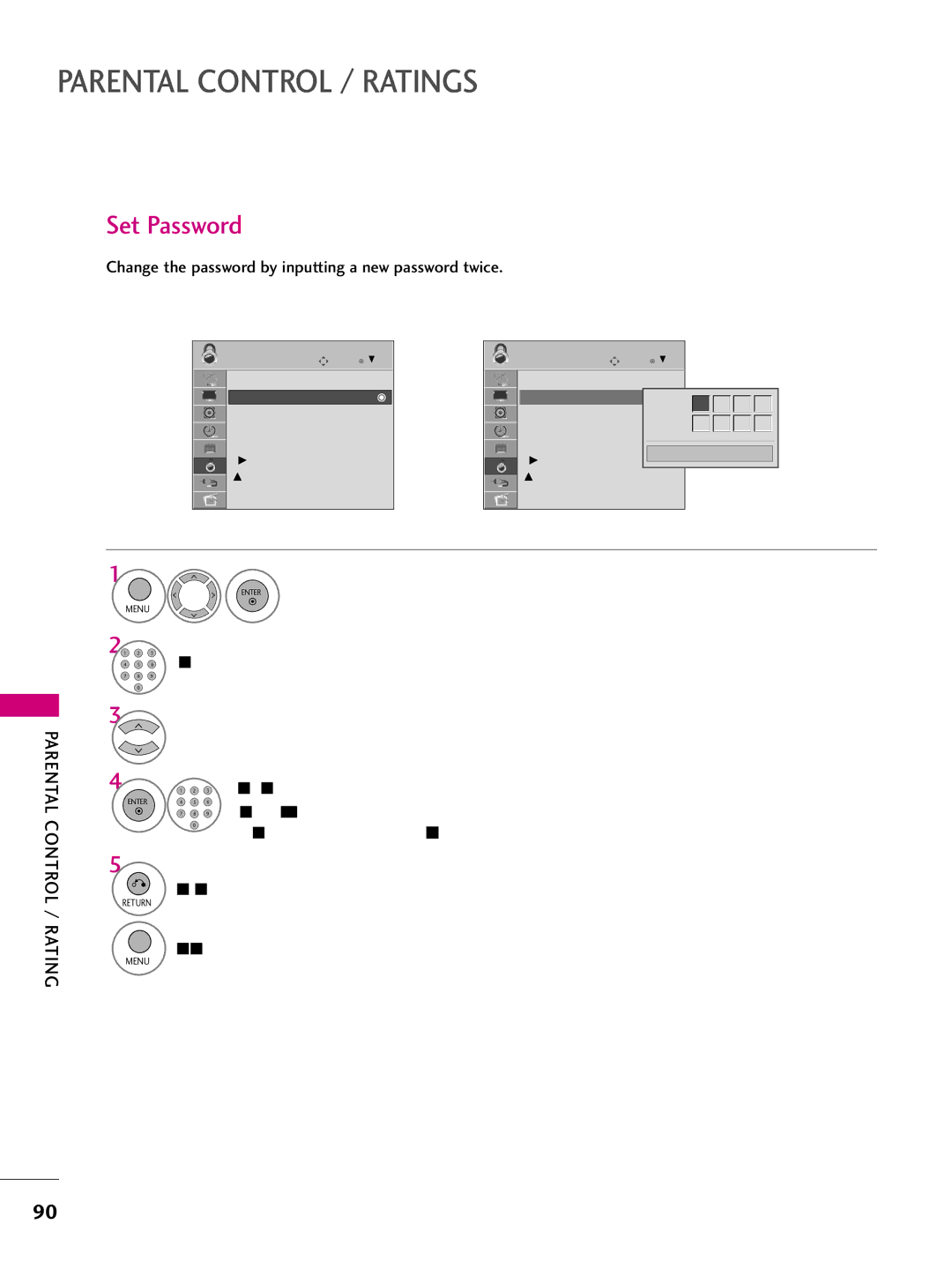 LG Electronics SAC33575901 Parental Control / Ratings, Set Password, Change the password by inputting a new password twice 