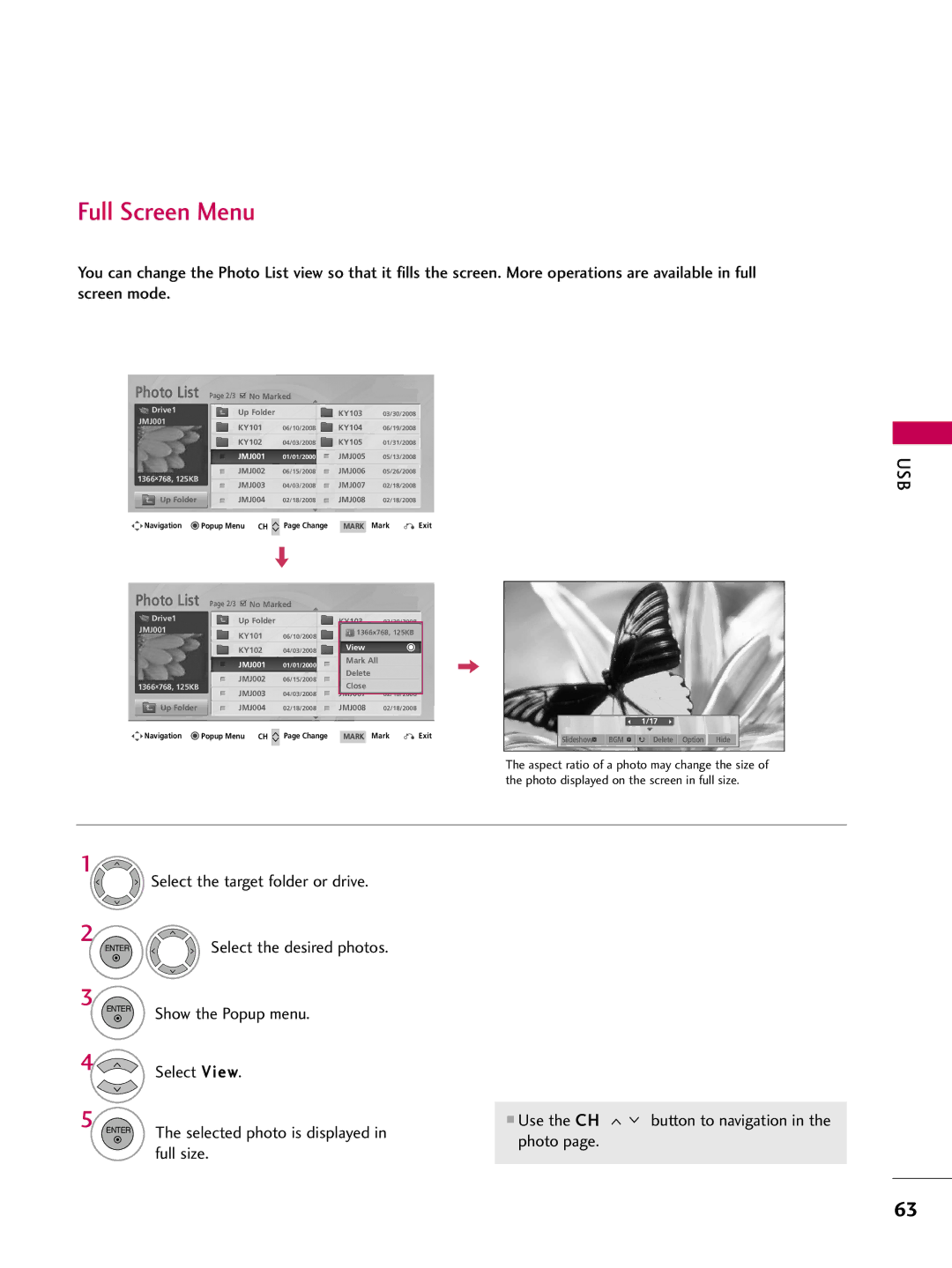 LG Electronics SAC33601903 (1004-REV05) owner manual Full Screen Menu 