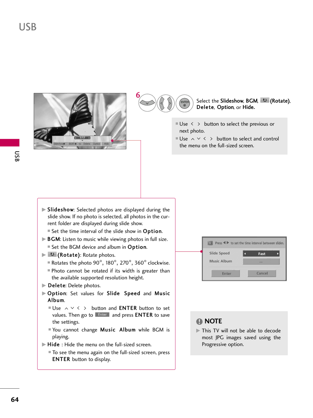 LG Electronics SAC33601903 (1004-REV05) owner manual Enter Select the Slideshow, BGM 