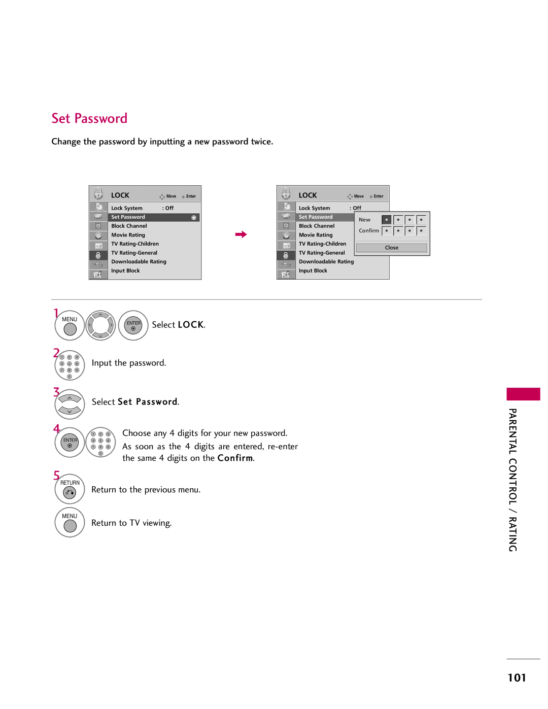 LG Electronics 32CL40, SAC33601903, 37LH55, 37LH40, 37LH41, 32LH40, 32LH41, 42LH55 Set Password, Parental, Control / Rating 