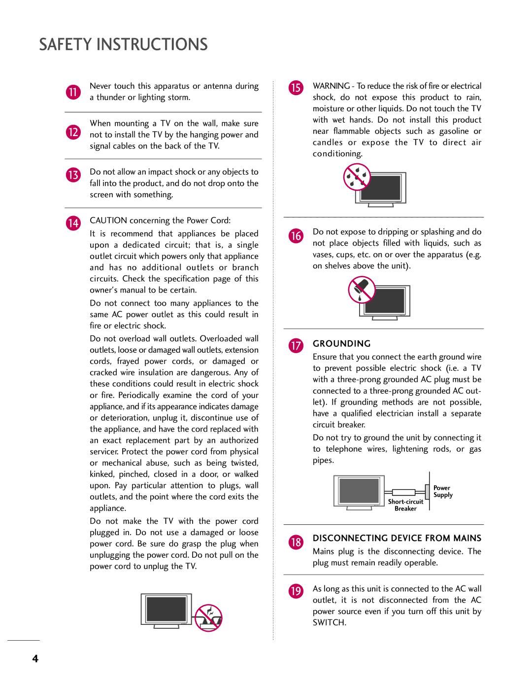 LG Electronics 32LH40 Thunder or lighting storm, Signal cables on the back of the TV, Screen with something, Grounding 