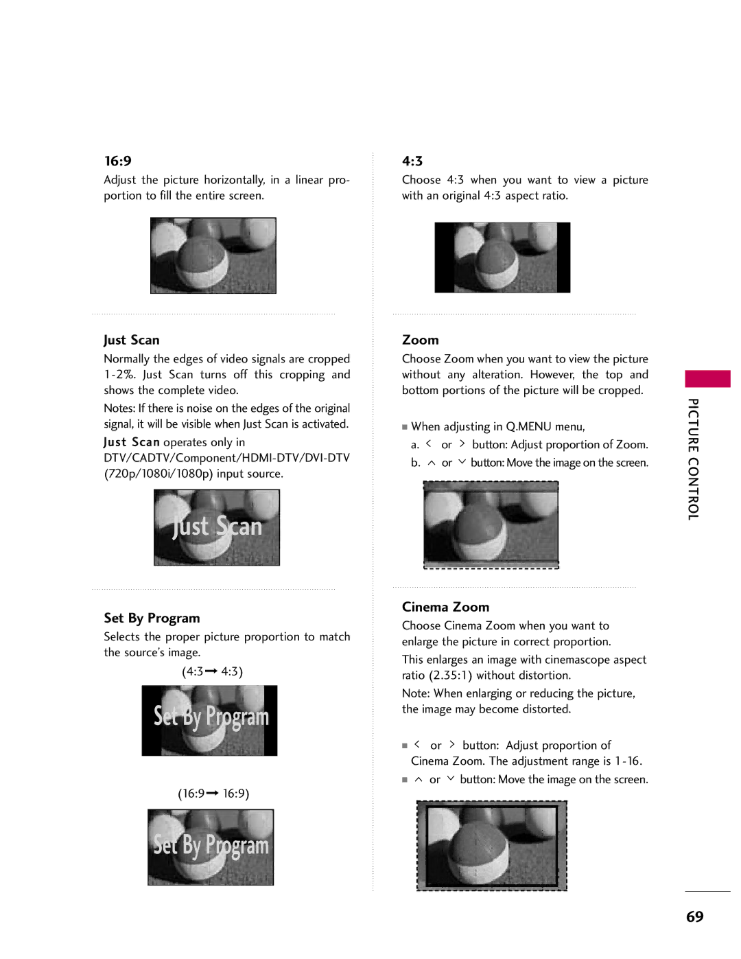 LG Electronics 47LH41, SAC33601903, 37LH55 169, When adjusting in Q.MENU menu, Or button Move the image on the screen 