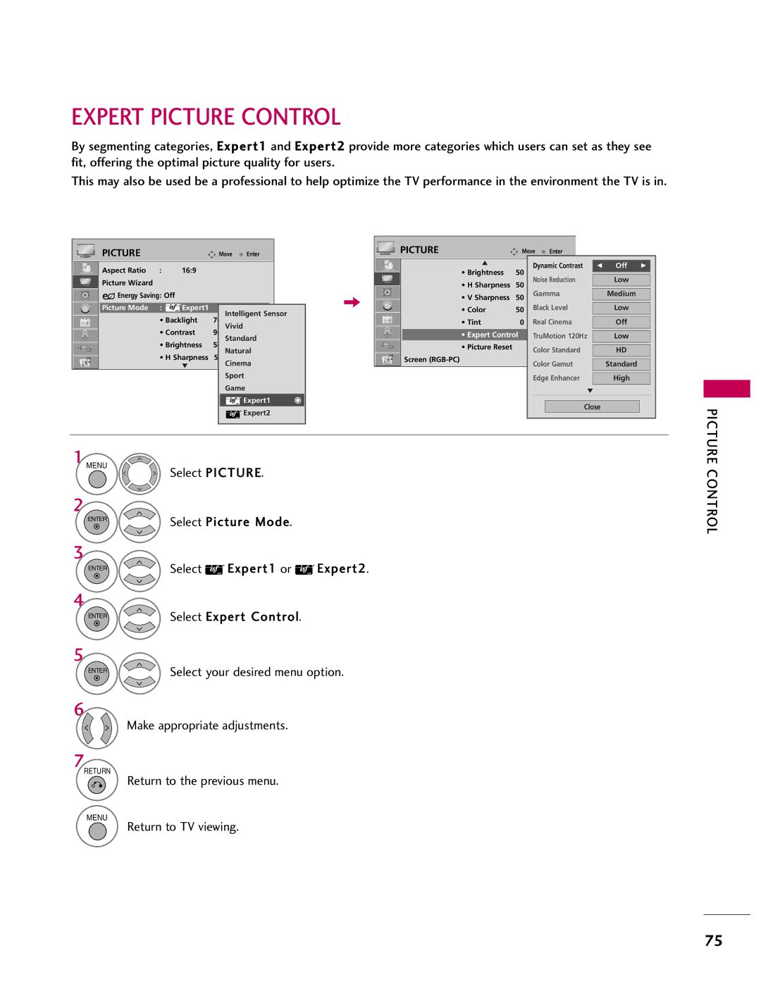 LG Electronics 0910-REV04, SAC33601903, 37LH55, 37LH40, 37LH41 Expert Picture Control, Picture Mode Expert1, Expert Control 