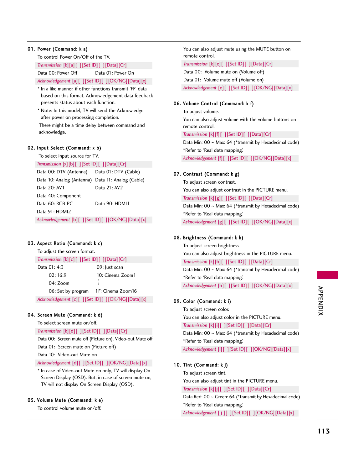 LG Electronics 42LH200C, SAC34026003, 37LH200C, 26LH200C, 26LH210C, 32LH210C, 32LH200C owner manual 113, Set ID OK/NGDatax 