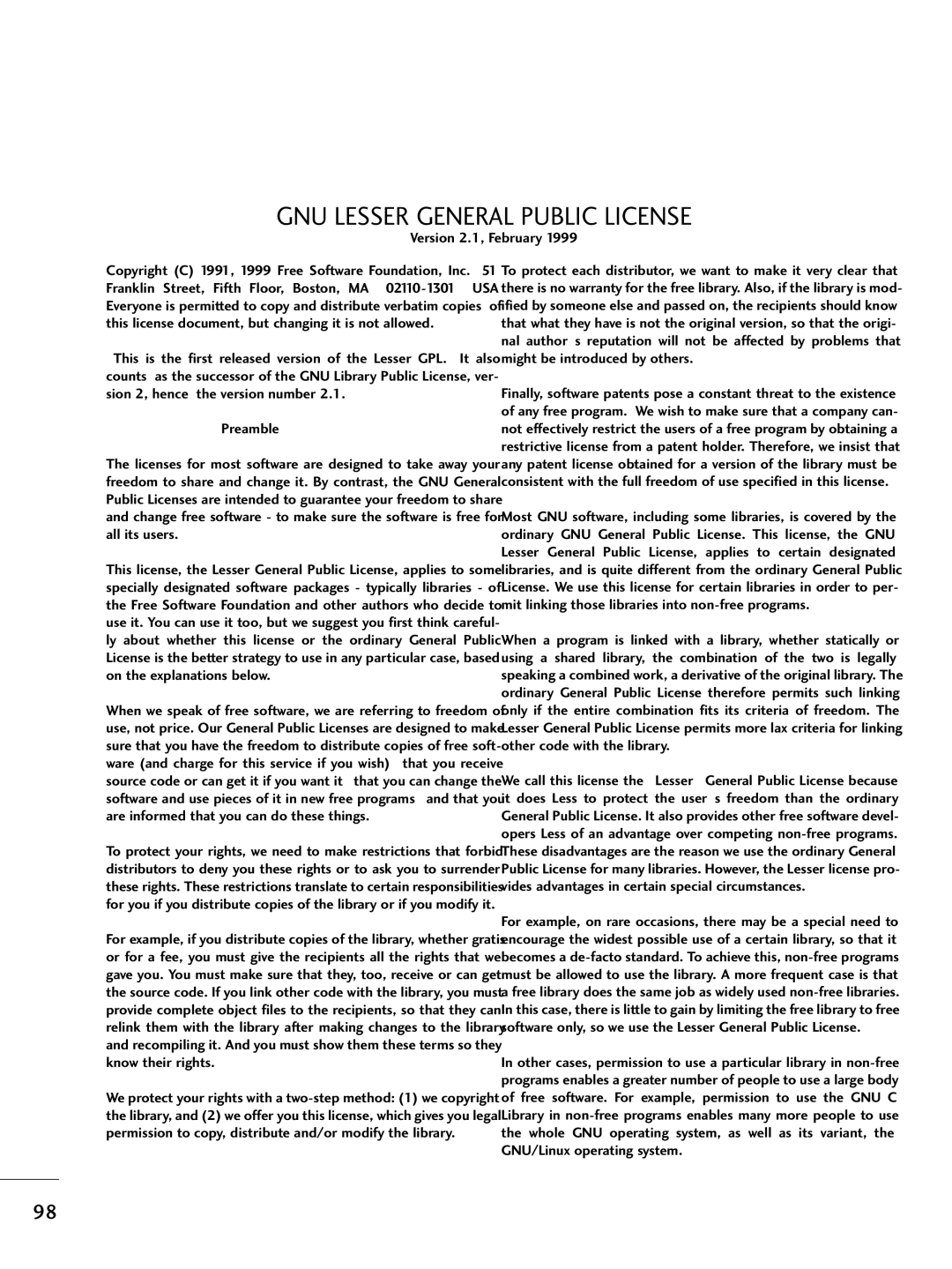 LG Electronics SAC34026004, 42LH255H, 42LH260H, 37LH250H, 37LH260H GNU Lesser General Public License, Version 2.1, February 