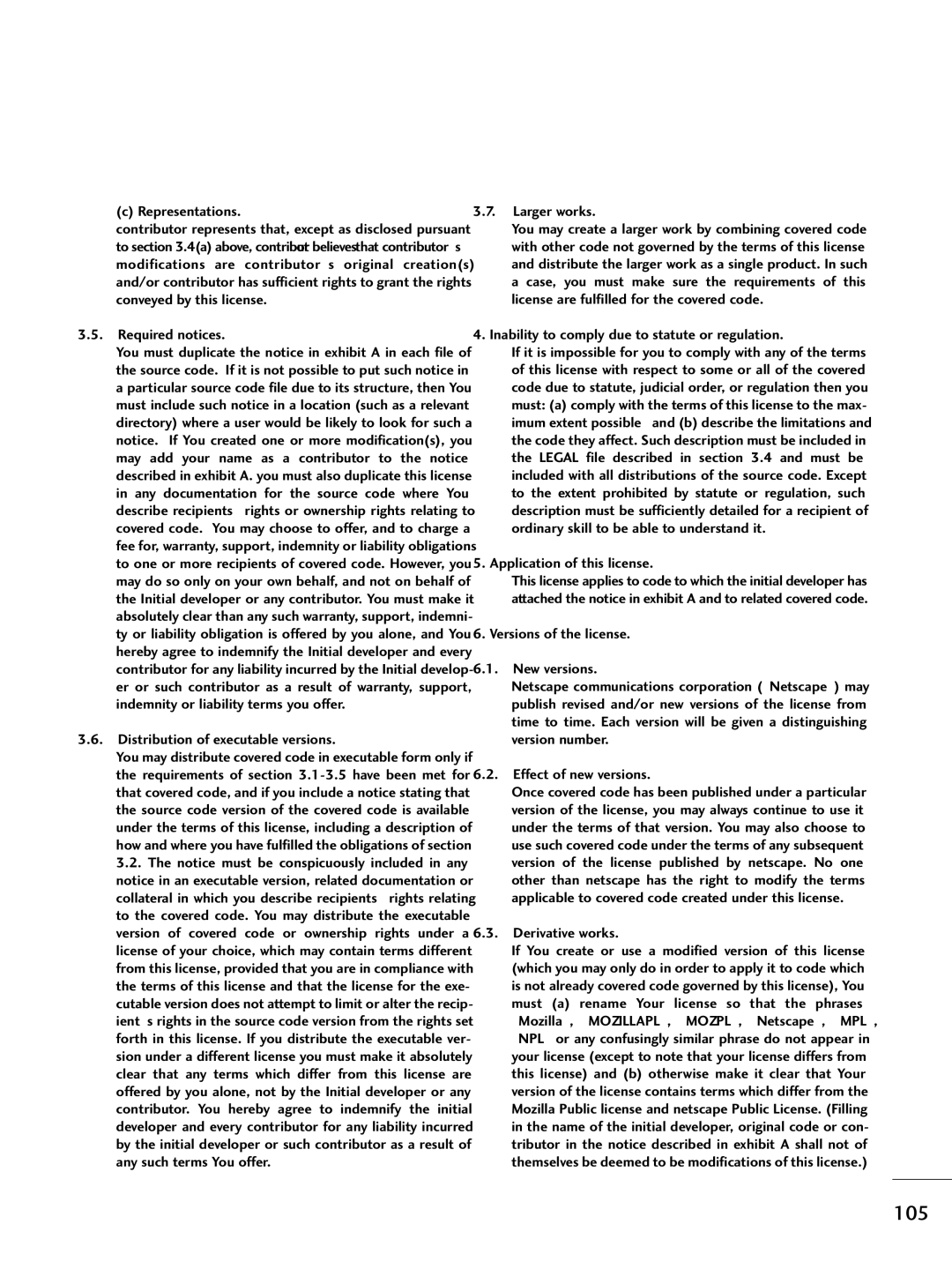 LG Electronics 32LH250H, SAC34026004 Representations, Required notices, Distribution of executable versions, Larger works 