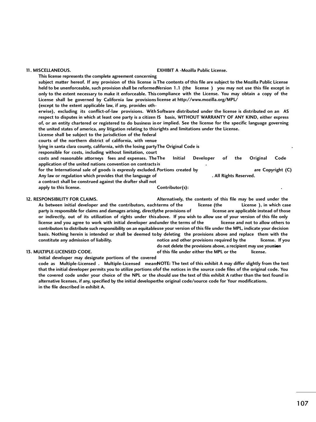 LG Electronics 32LH255H, 42LH255H Exhibit a -Mozilla Public License, Provisions of license are applicable instead of those 