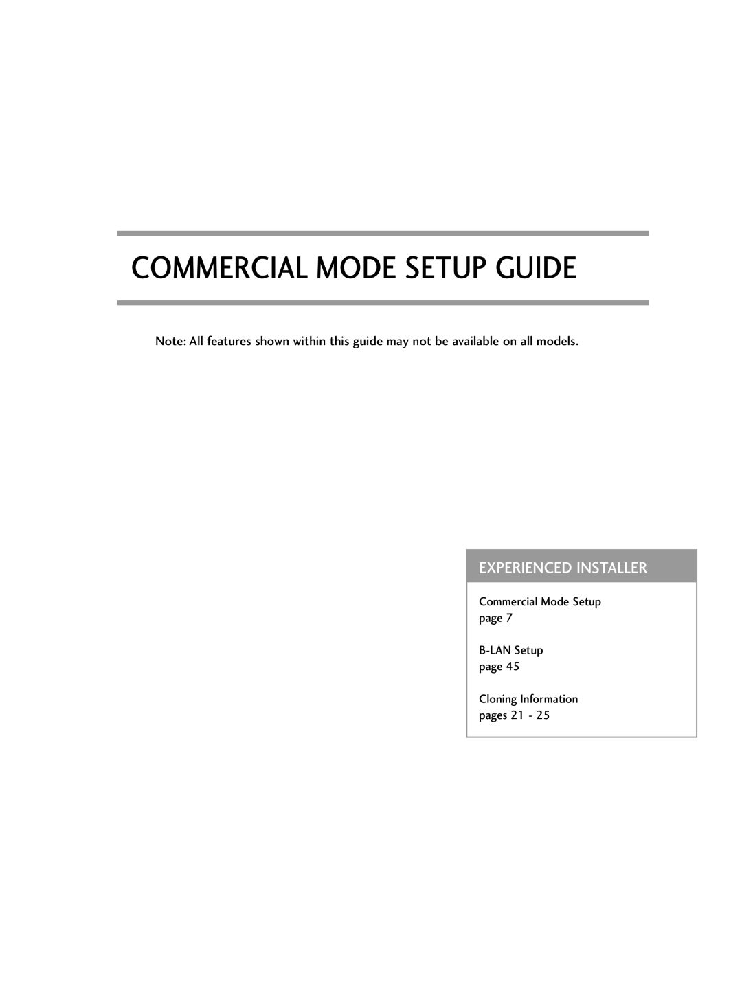 LG Electronics SAC34026004, 42LH255H, 42LH260H, 37LH250H, 37LH260H, 37LH255H, 37LH265H, 32LH250H Commercial Mode Setup Guide 