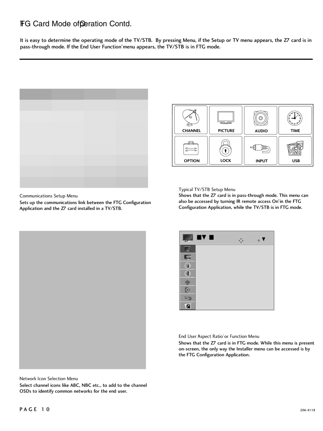 LG Electronics 32LH255H, SAC34026004, 42LH255H, 42LH260H FTG Card Mode of Operation Contd, Communications Setup Menu 