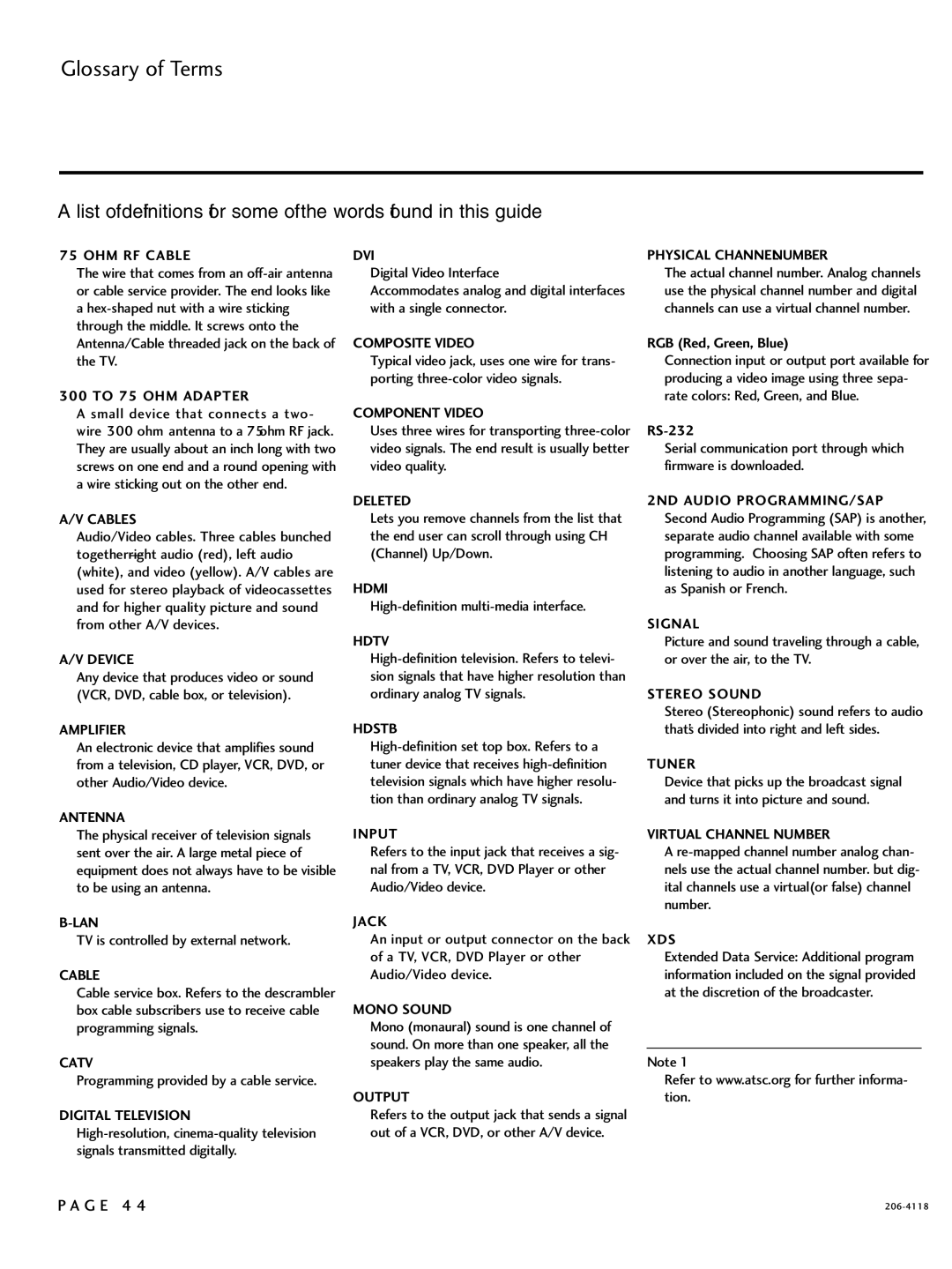 LG Electronics 37LH250H Glossary of Terms, TV is controlled by external network, Programming provided by a cable service 