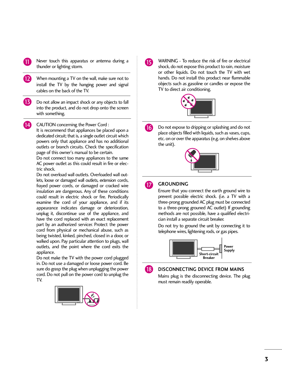 LG Electronics 37LH255H, SAC34026004, 42LH255H, 42LH260H Thunder or lighting storm, Cables on the back of the TV, Grounding 