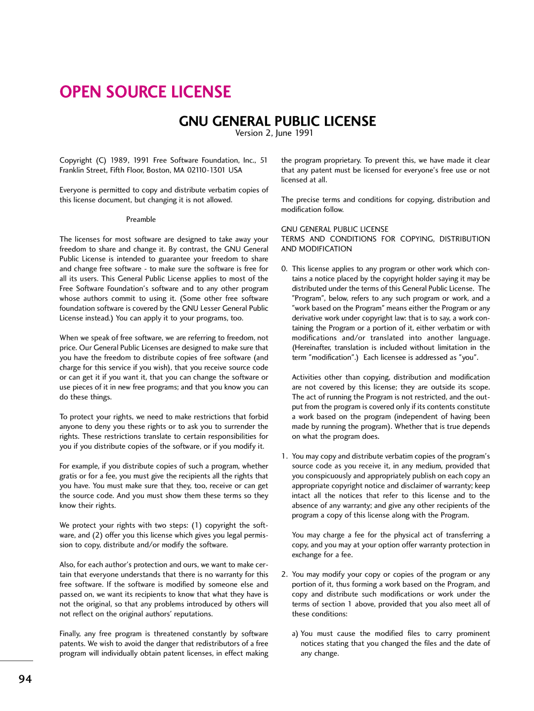 LG Electronics 37LH265H, SAC34026004, 42LH255H, 42LH260H, 37LH250H, 37LH260H Open Source License, Version 2, June, Preamble 