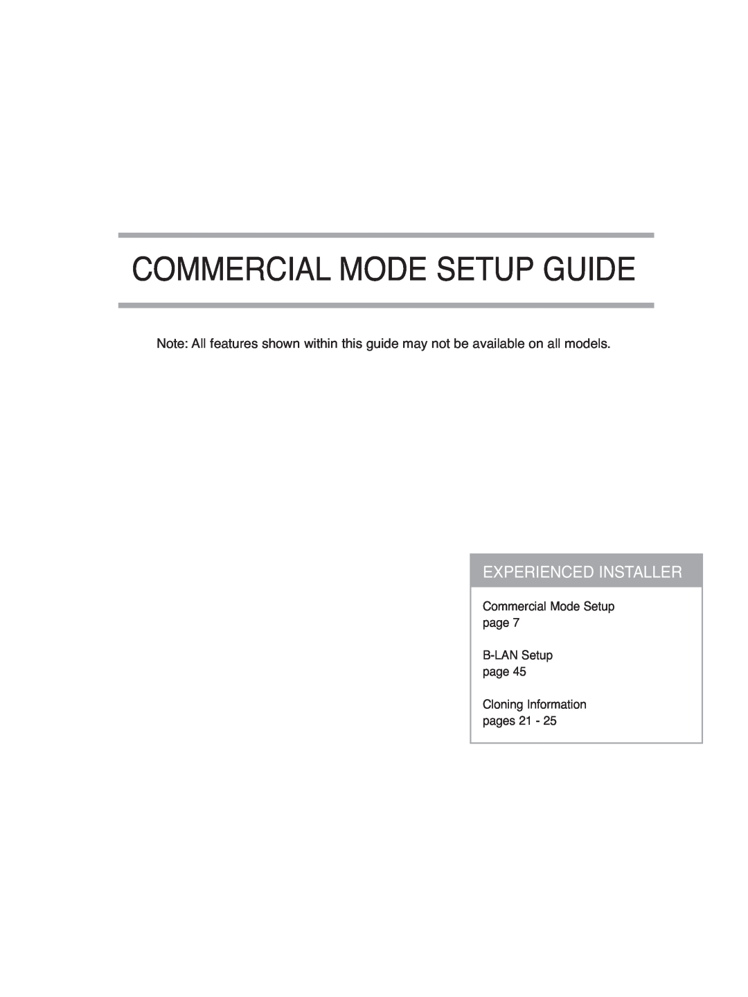 LG Electronics SAC34026004, 42LH255H, 42LH260H, 37LH250H, 37LH260H Commercial Mode Setup Guide, Experienced Installer 