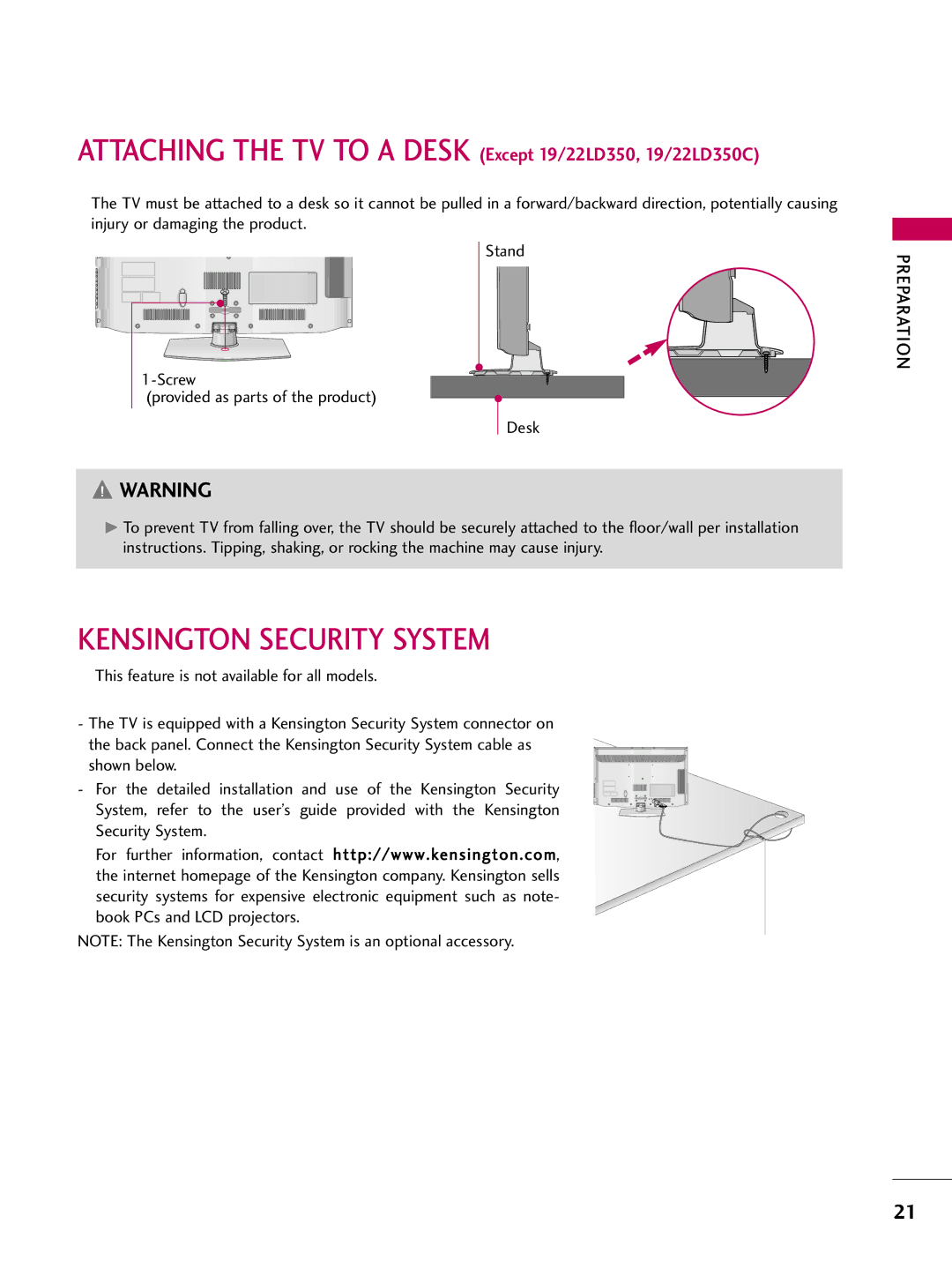 LG Electronics sac34134202 (1004-rev02) owner manual Kensington Security System 