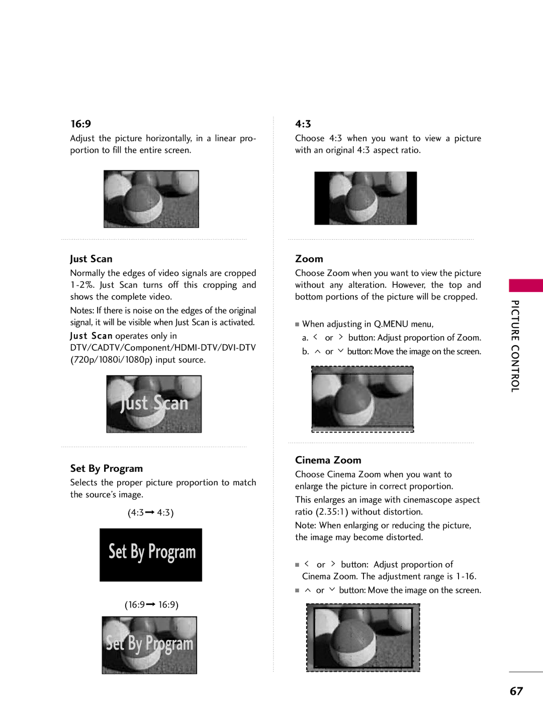 LG Electronics sac34134202 (1004-rev02) 169, When adjusting in Q.MENU menu, Or button Move the image on the screen 