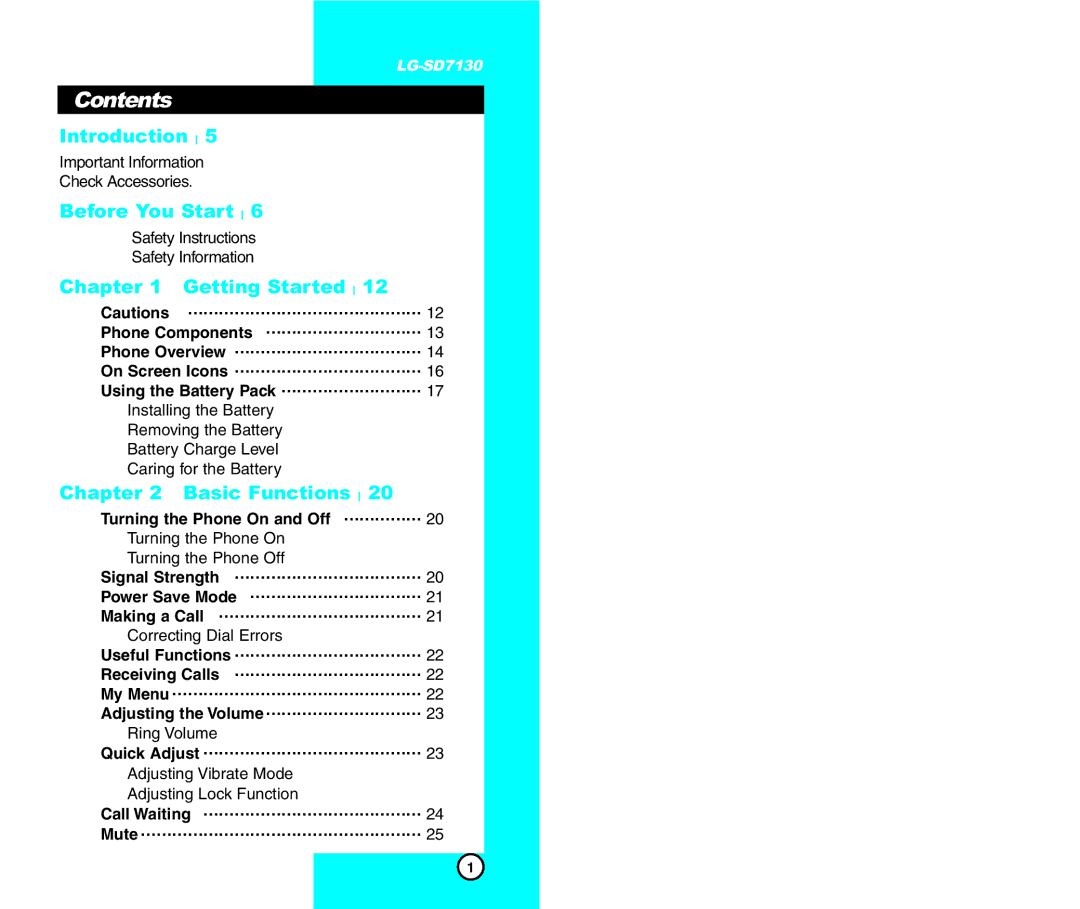 LG Electronics SD7130 user manual Contents 