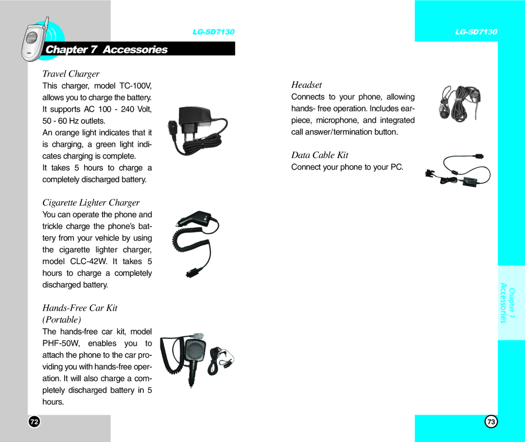 LG Electronics SD7130 user manual Accessories, Travel Charger 