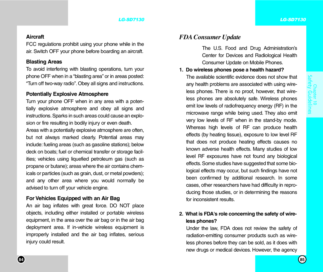 LG Electronics SD7130 user manual Aircraft, Do wireless phones pose a health hazard? 