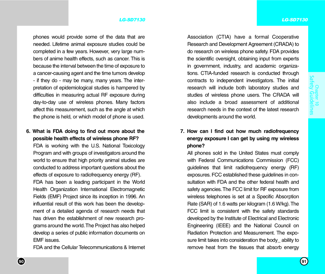 LG Electronics SD7130 user manual FDA and the Cellular Telecommunications & Internet 