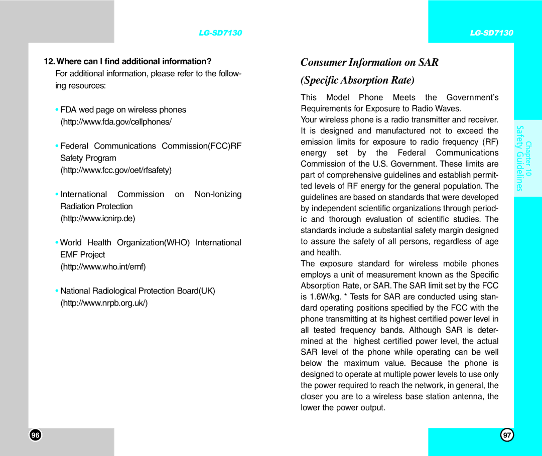 LG Electronics SD7130 Consumer Information on SAR Specific Absorption Rate, Where can I find additional information? 