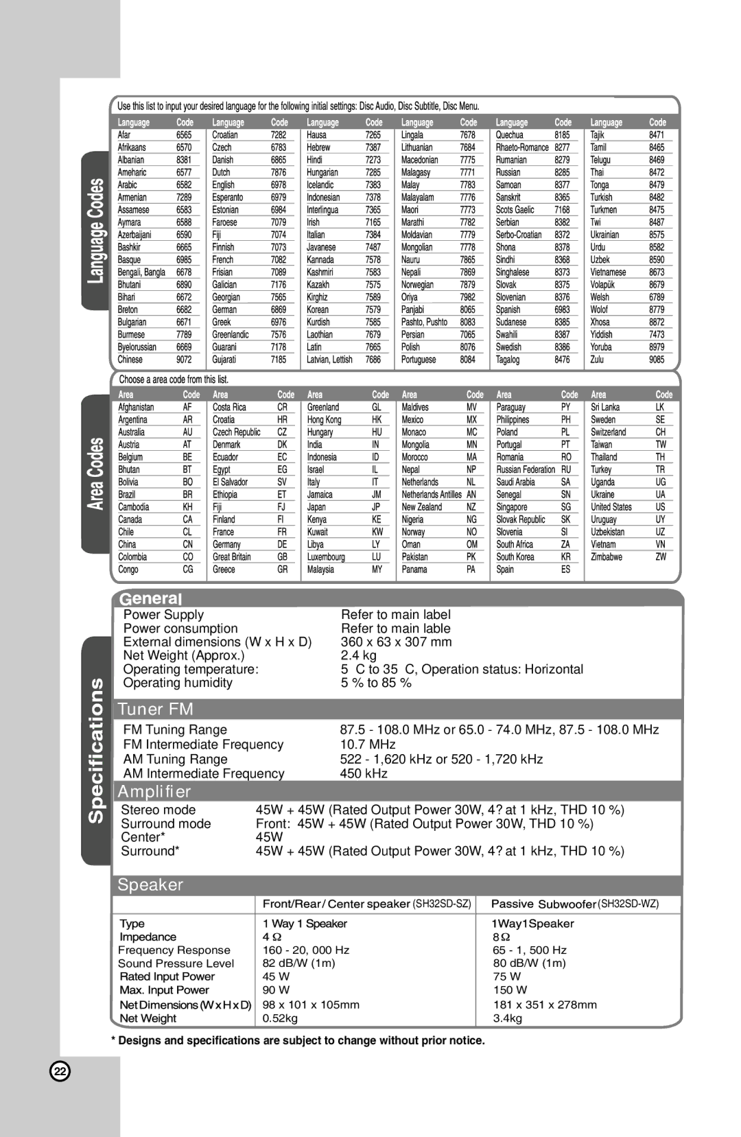 LG Electronics SH32SD-SZ, SH32SD-WZ, HT302SD-A8 owner manual Tuner FM 