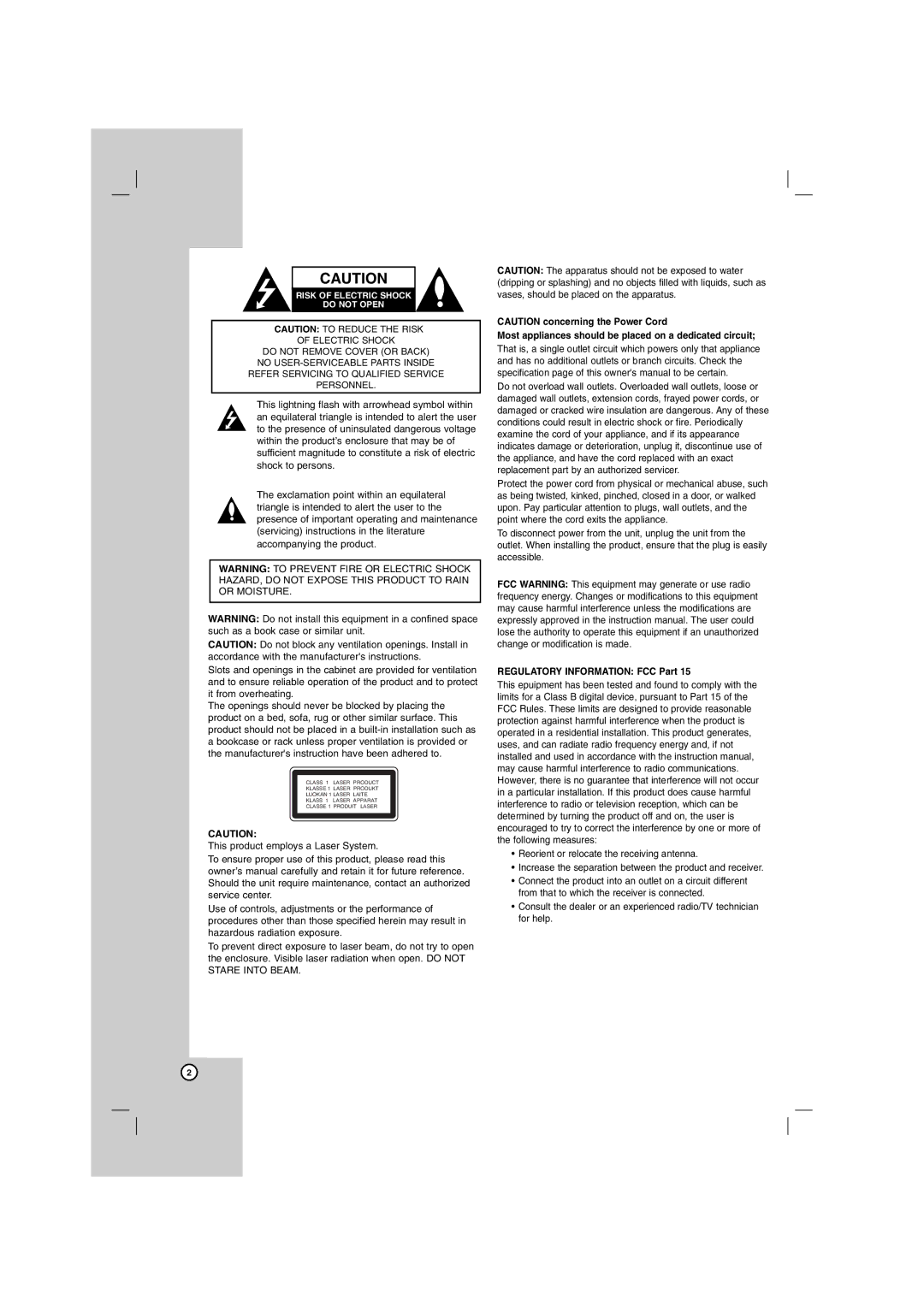 LG Electronics SH72PZ-S, SH72PZ-C, SH72PZ-W, SH72PZ-F, HT762PZ Most appliances should be placed on a dedicated circuit 