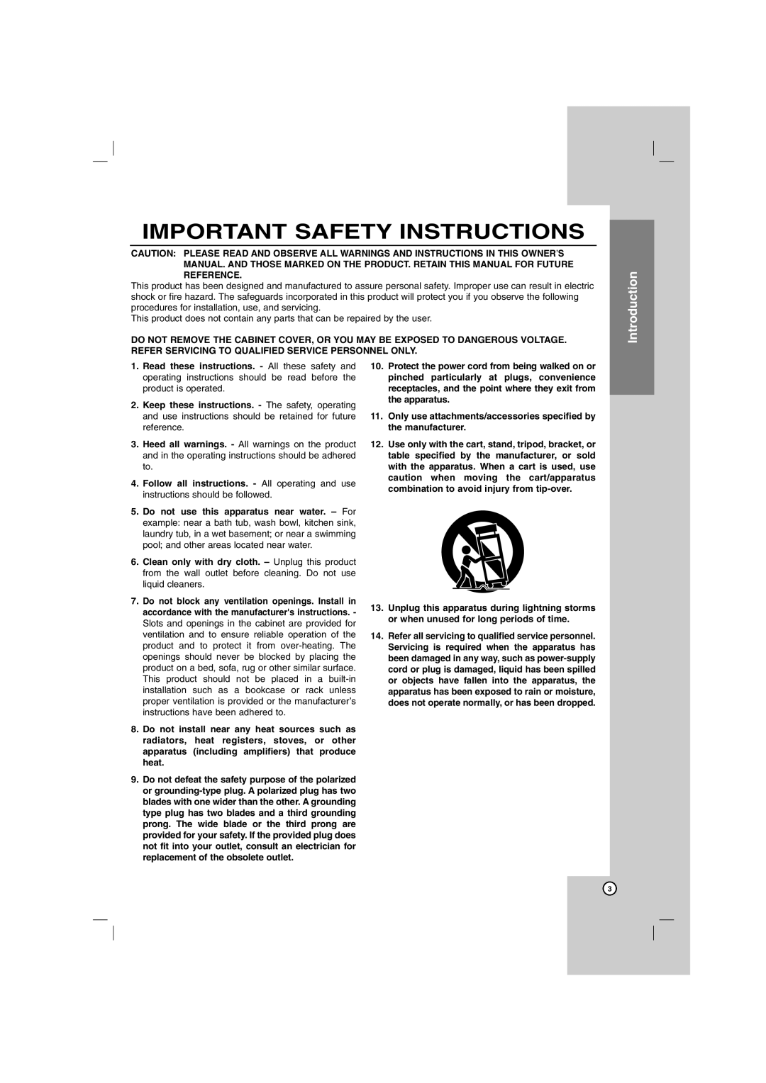 LG Electronics SH72PZ-F, SH72PZ-C, SH72PZ-W, SH72PZ-S, HT762PZ owner manual Important Safety Instructions 