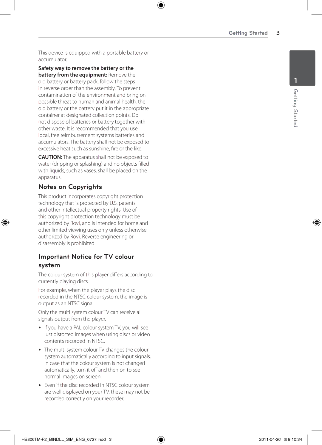 LG Electronics SH86TM-S/ C, HB806TM, SH85TM-W manual Important Notice for TV colour system 