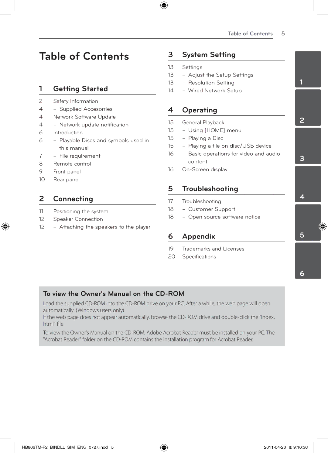 LG Electronics SH85TM-W, SH86TM-S/ C, HB806TM manual Table of Contents 