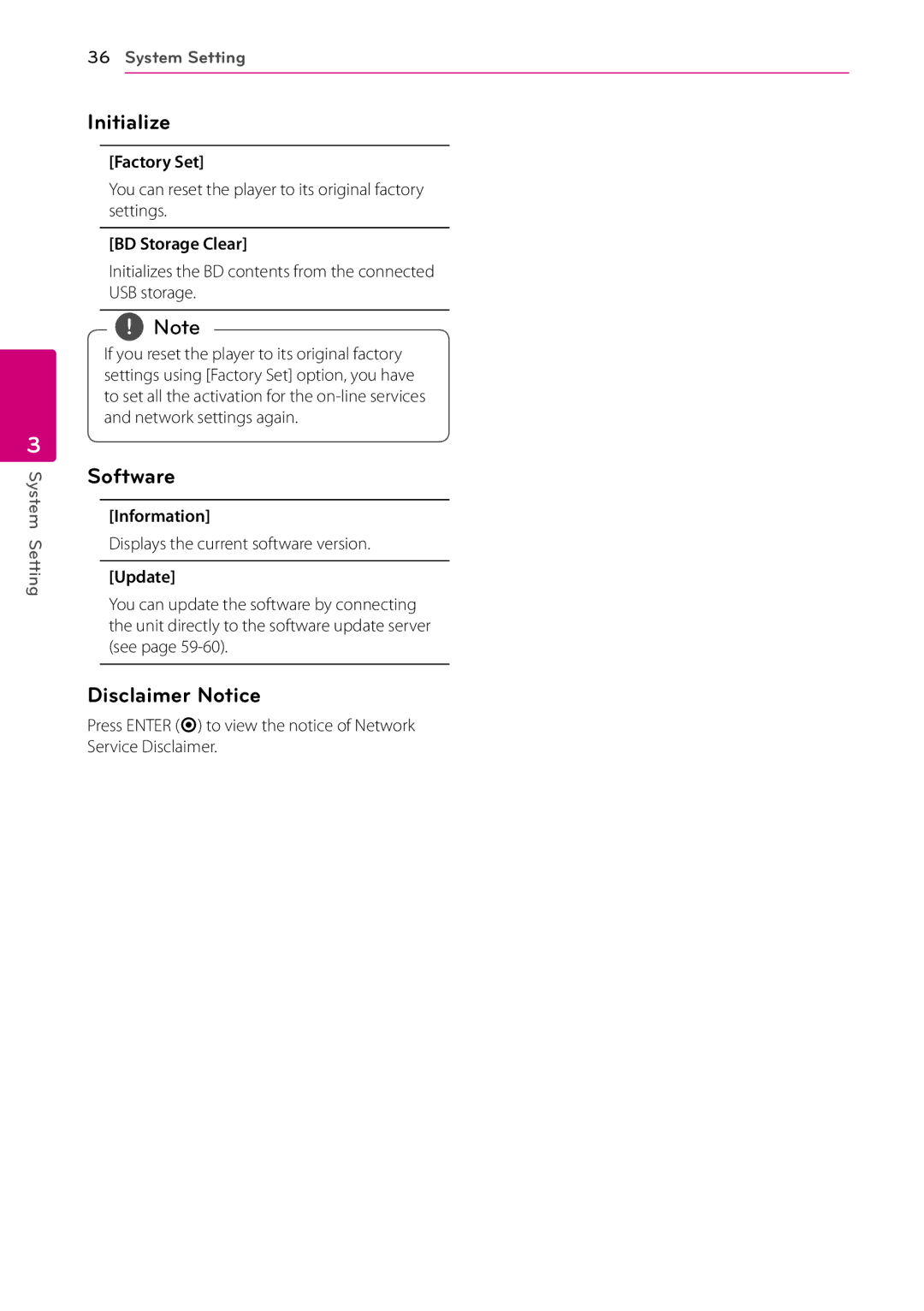 LG Electronics SH96TA-S, SH96SB-C, HB906TA, SH96TA-W owner manual Initialize, Software, Disclaimer Notice 