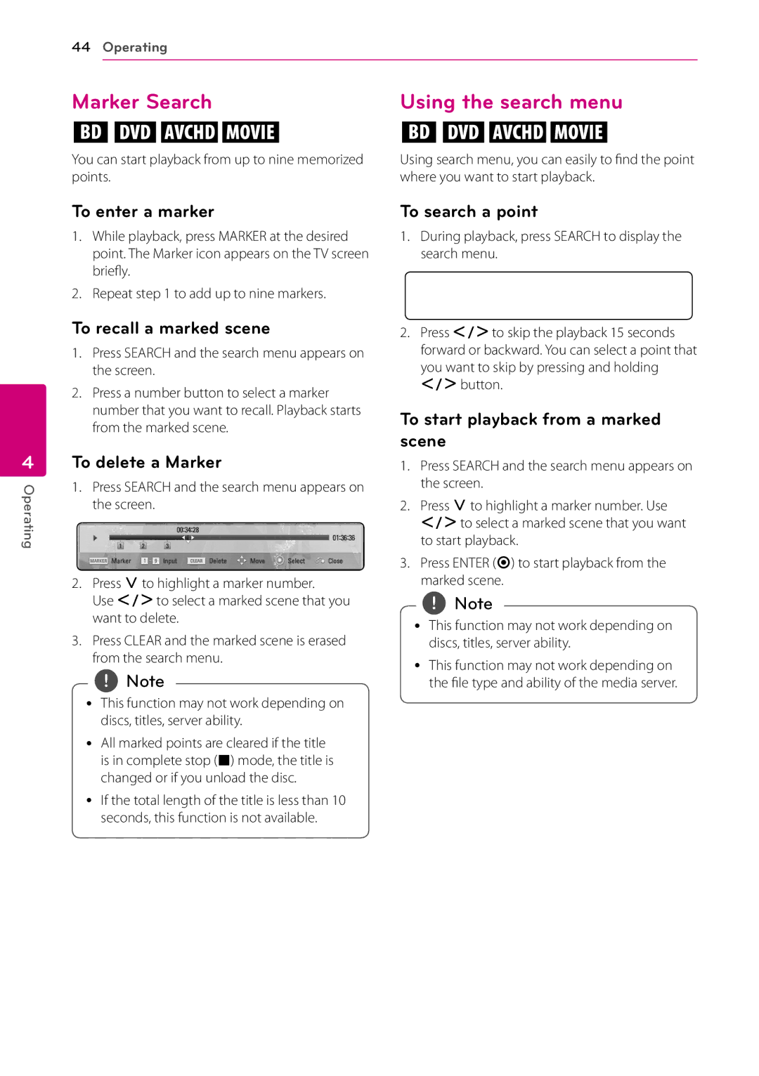 LG Electronics SH96TA-S, SH96SB-C, HB906TA, SH96TA-W owner manual Marker Search, Using the search menu 