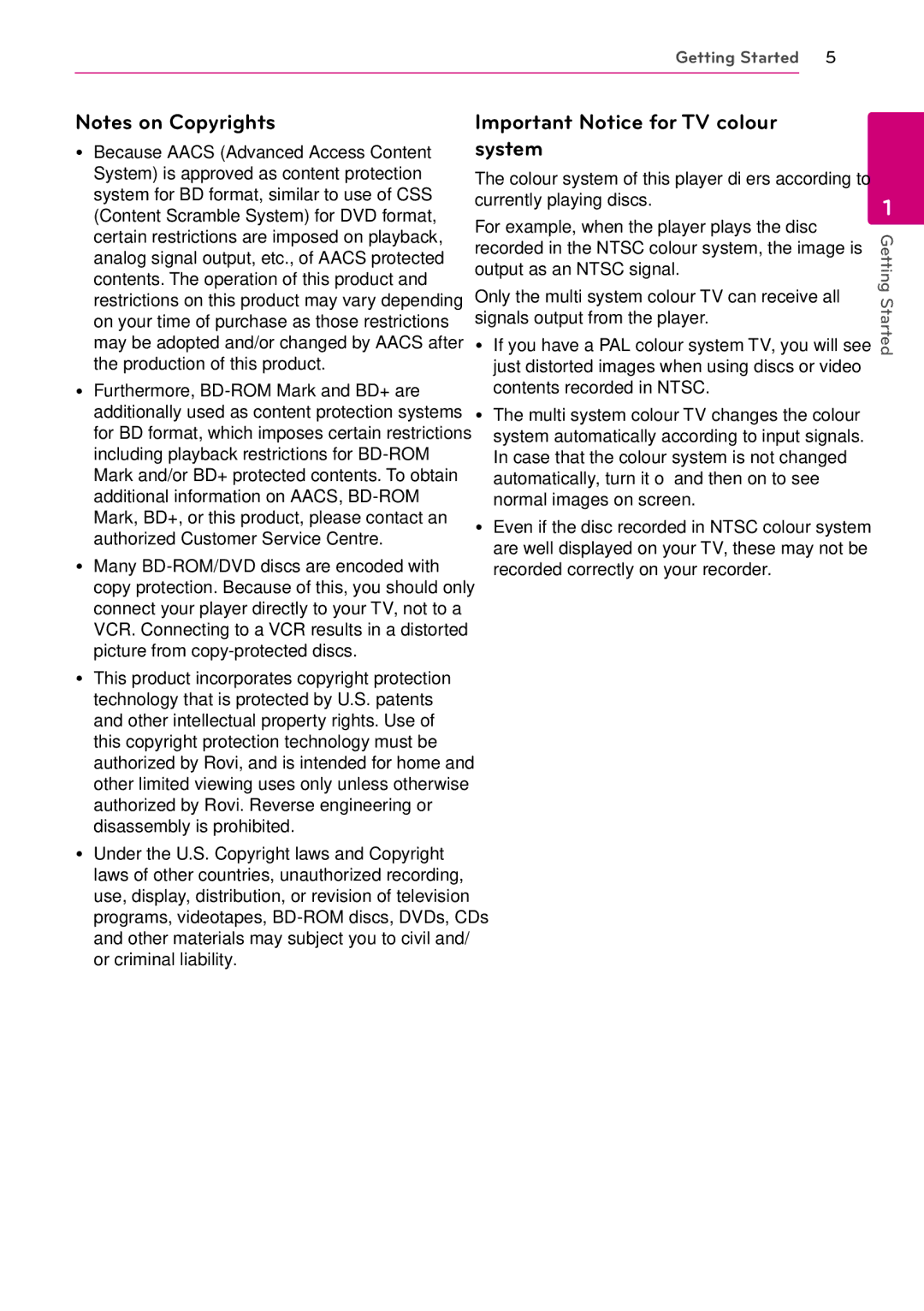 LG Electronics SH96SB-C, SH96TA-S, HB906TA, SH96TA-W owner manual Important Notice for TV colour system 