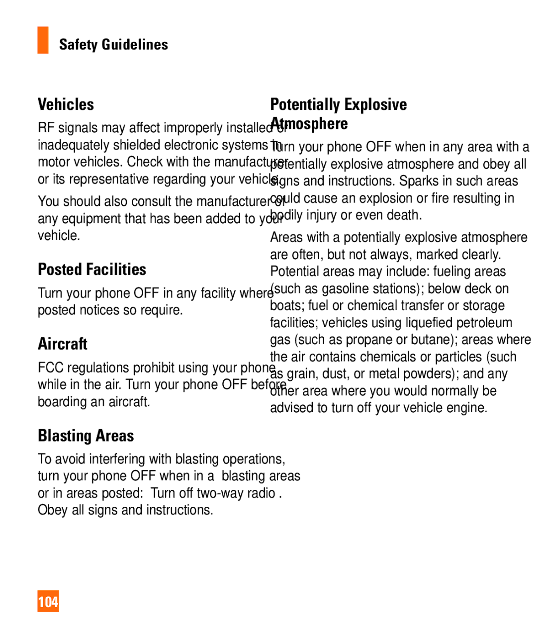 LG Electronics Shine II manual Vehicles, Posted Facilities, Aircraft, Blasting Areas, Potentially Explosive Atmosphere 