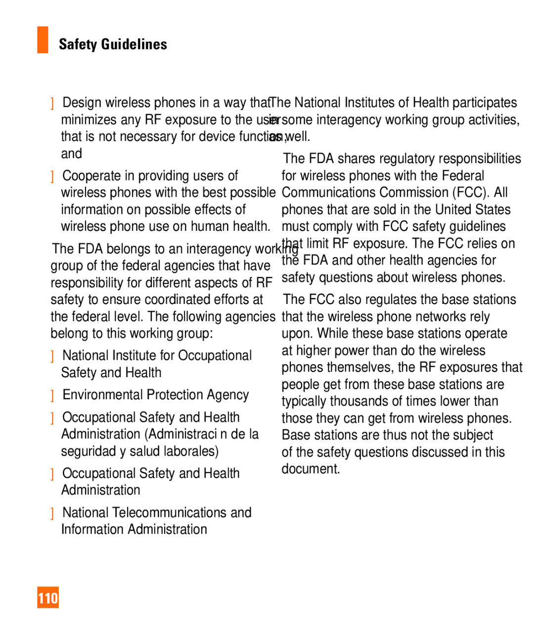 LG Electronics Shine II manual 110, Safety questions discussed in this document, Environmental Protection Agency 