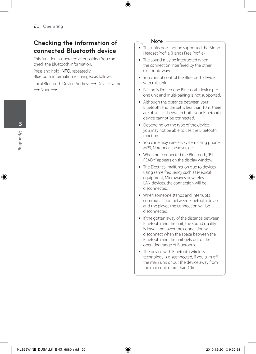 LG Electronics SHS36-D, LSB316 owner manual Checking the information of connected Bluetooth device, None t 