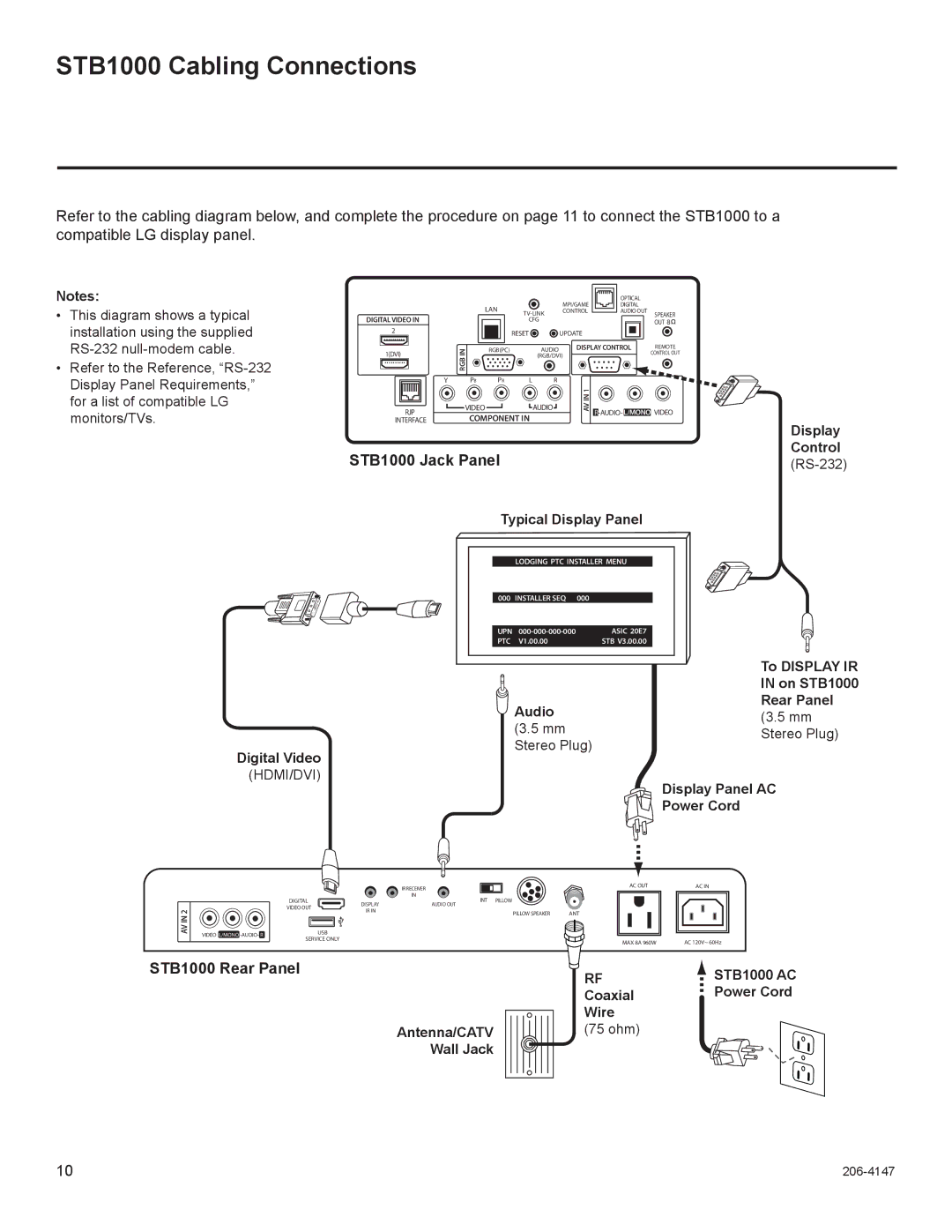 LG Electronics manual STB1000 Cabling Connections, STB1000 Jack Panel, STB1000 Rear Panel 