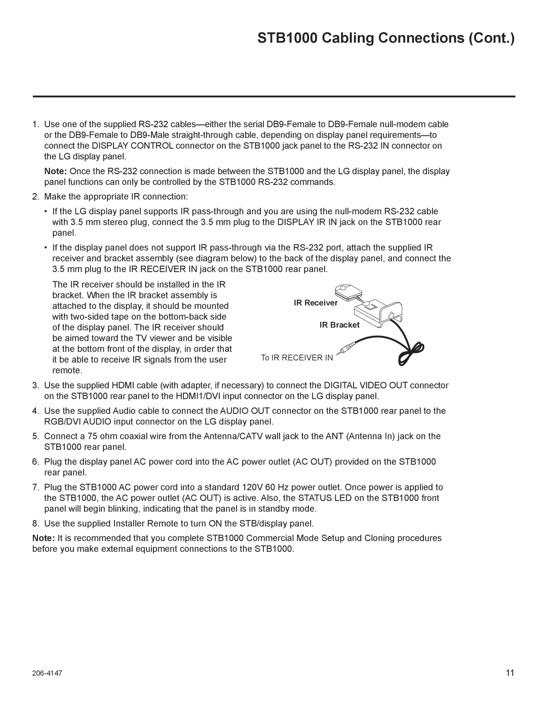 LG Electronics STB1000 manual IR Receiver IR Bracket 