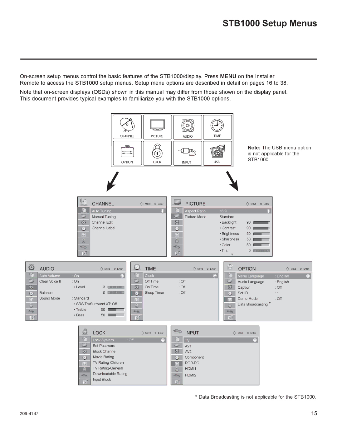 LG Electronics manual STB1000 Setup Menus 