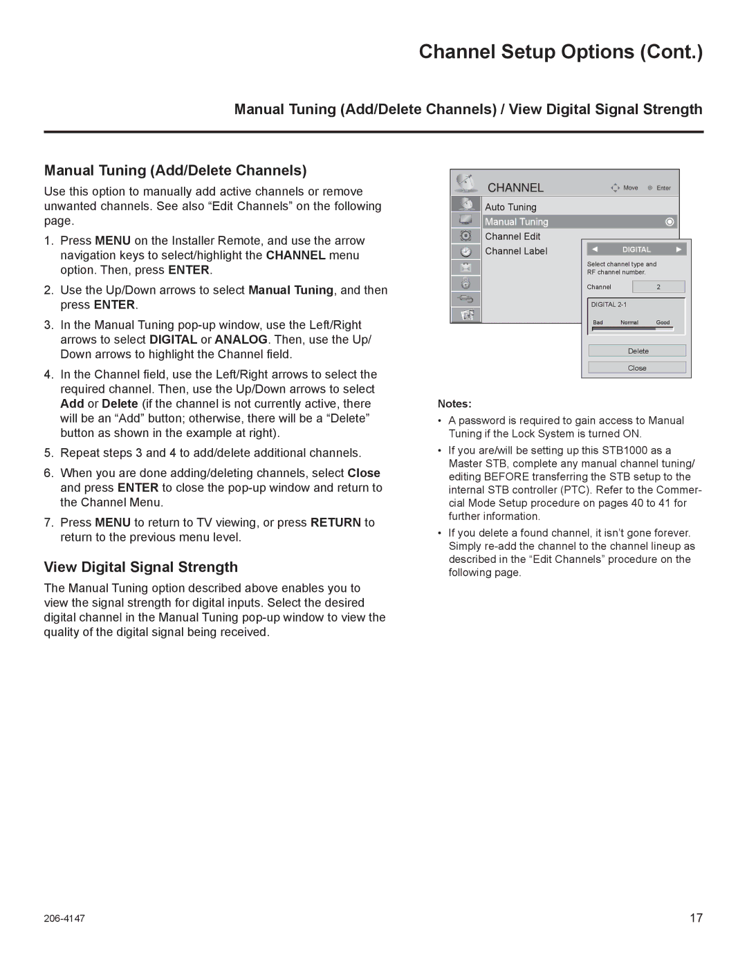 LG Electronics STB1000 manual View Digital Signal Strength, Manual Tuning 