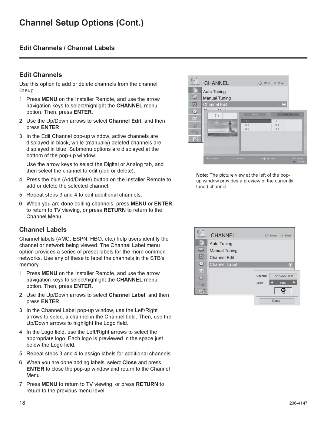 LG Electronics STB1000 manual Edit Channels / Channel Labels 