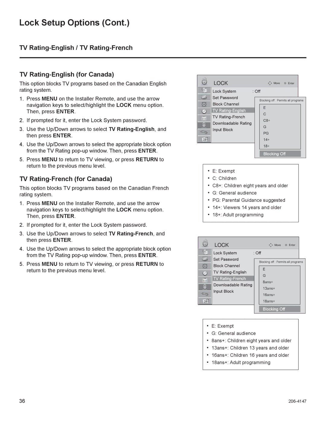 LG Electronics STB1000 manual TV Rating-French for Canada 