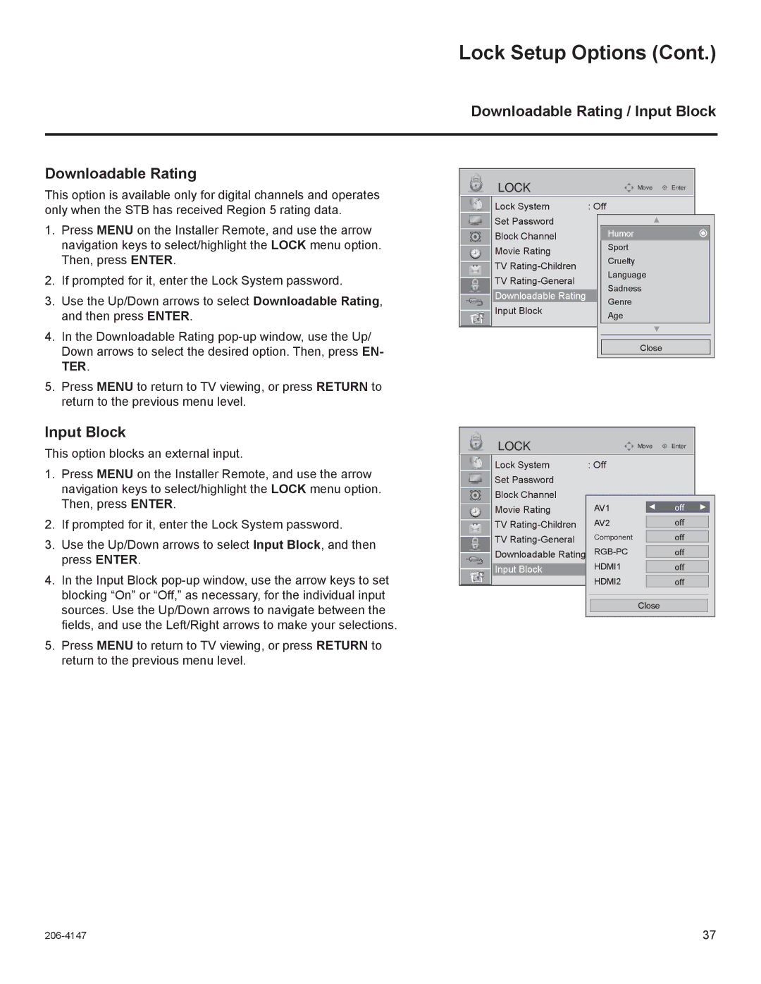 LG Electronics STB1000 manual Downloadable Rating / Input Block 