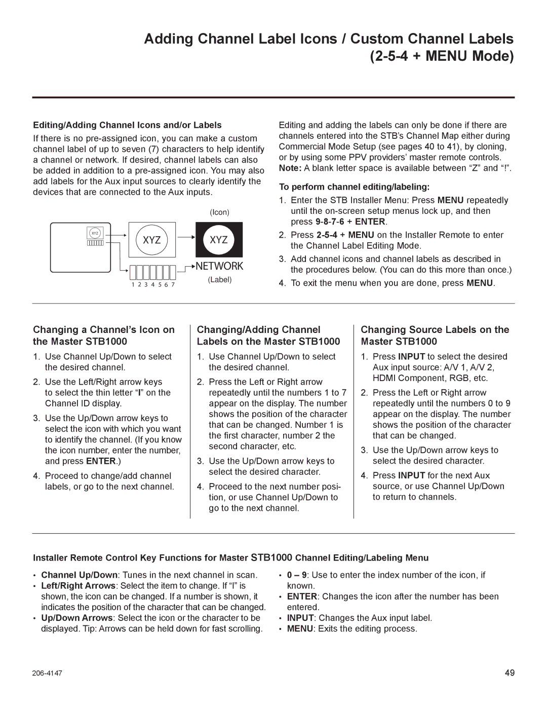 LG Electronics STB1000 manual Editing/Adding Channel Icons and/or Labels, To perform channel editing/labeling 