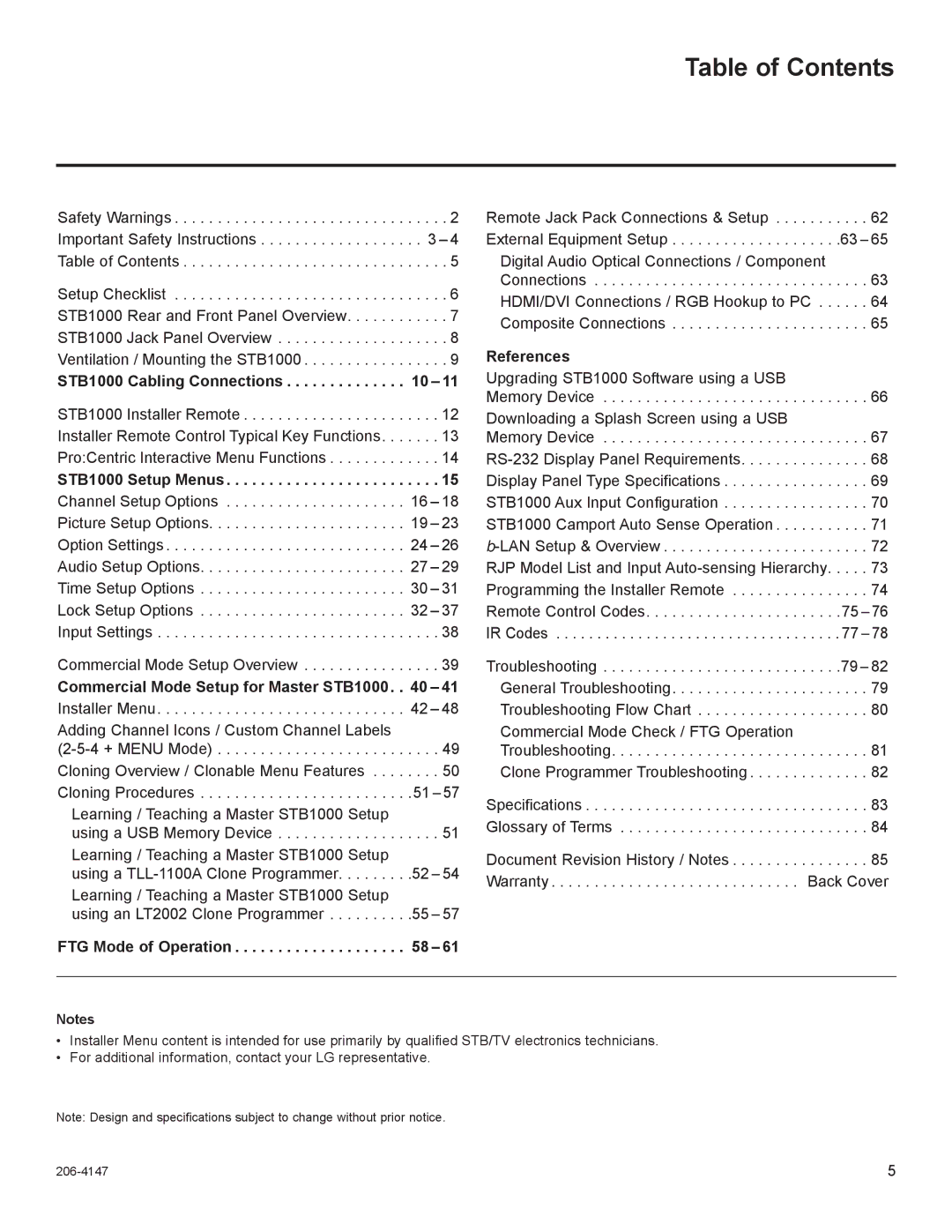 LG Electronics STB1000 manual Table of Contents 