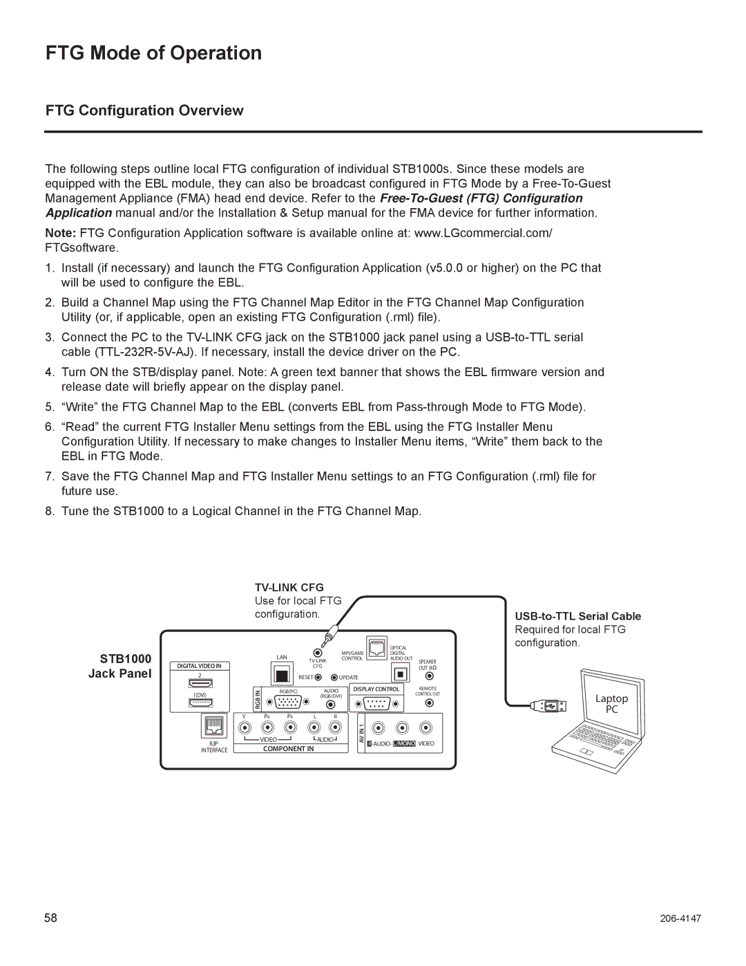 LG Electronics STB1000 manual FTG Mode of Operation, FTG Conﬁguration Overview, Tv-Link Cfg 