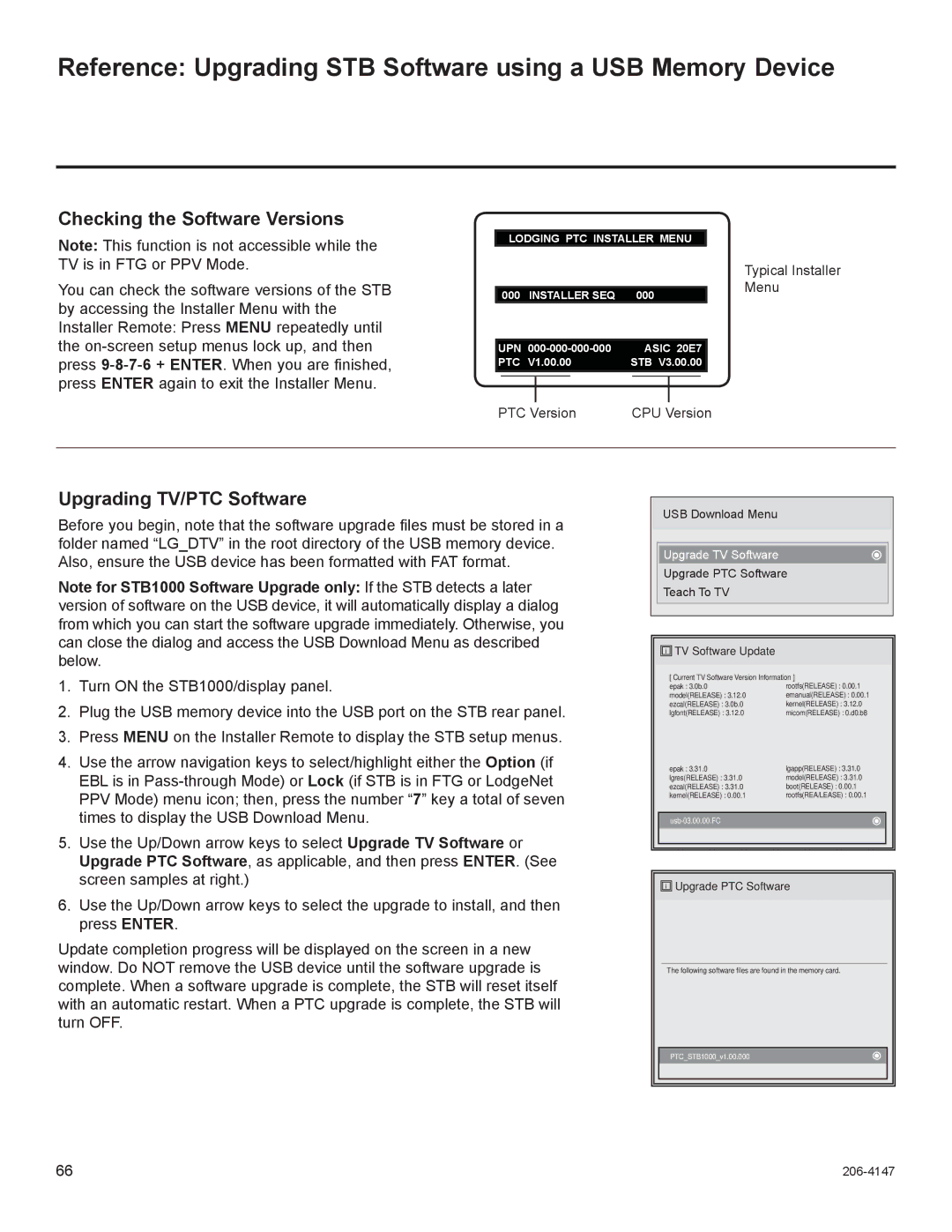 LG Electronics STB1000 manual Reference Upgrading STB Software using a USB Memory Device, Checking the Software Versions 