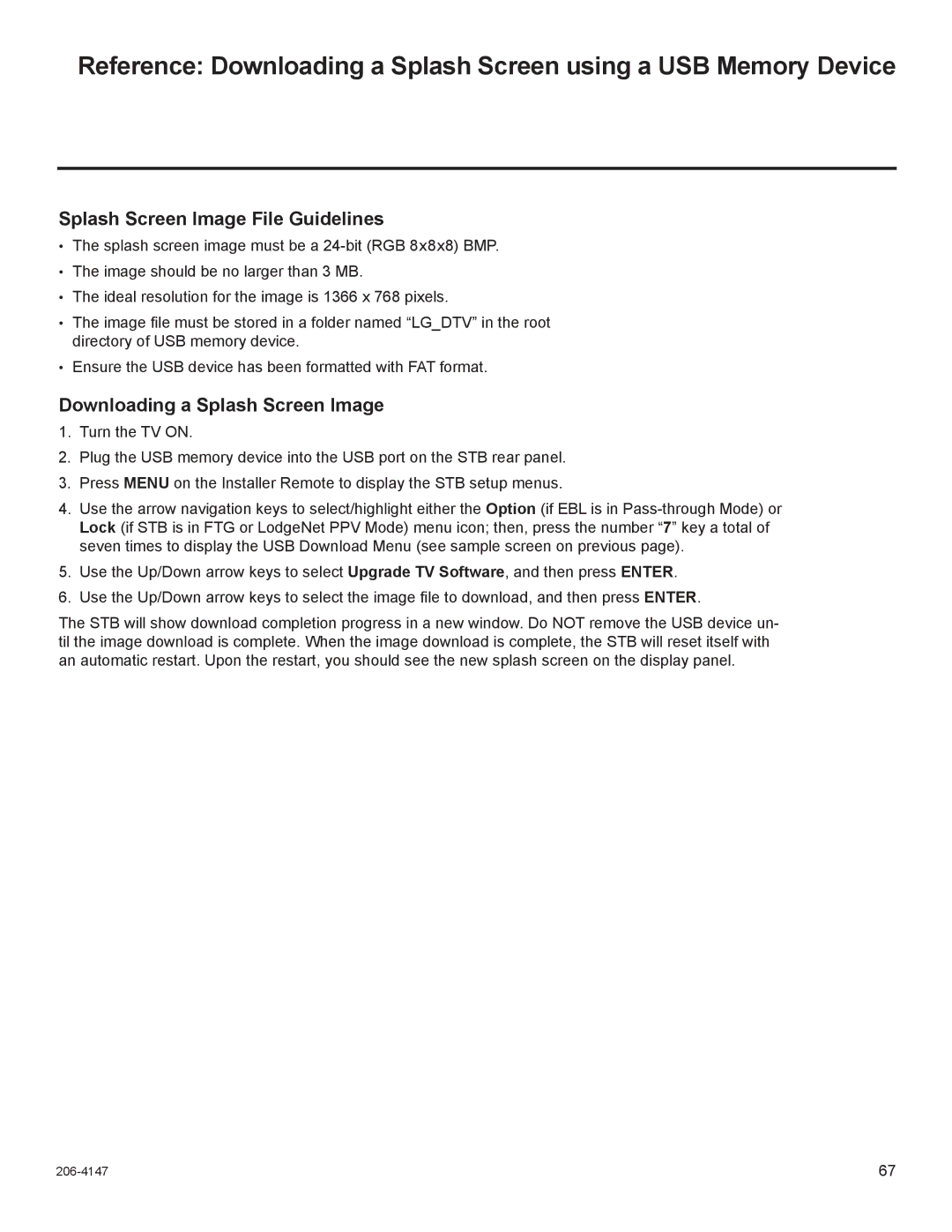 LG Electronics STB1000 manual Splash Screen Image File Guidelines, Downloading a Splash Screen Image 